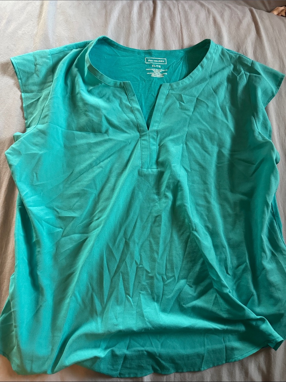 Van Heusen Teal Split-Neck Cap Sleeve Tunic Top
